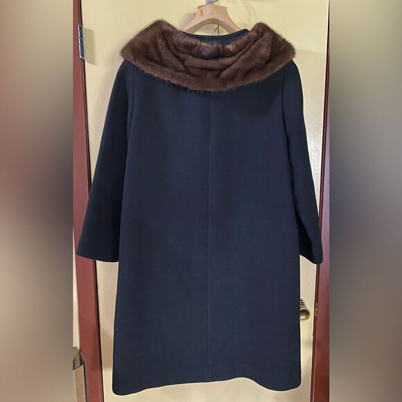 Vintage 50s Youthcraft Long Black Wool Large to XL Coat Satin Lined Big Buttons - Picture 2 of 8